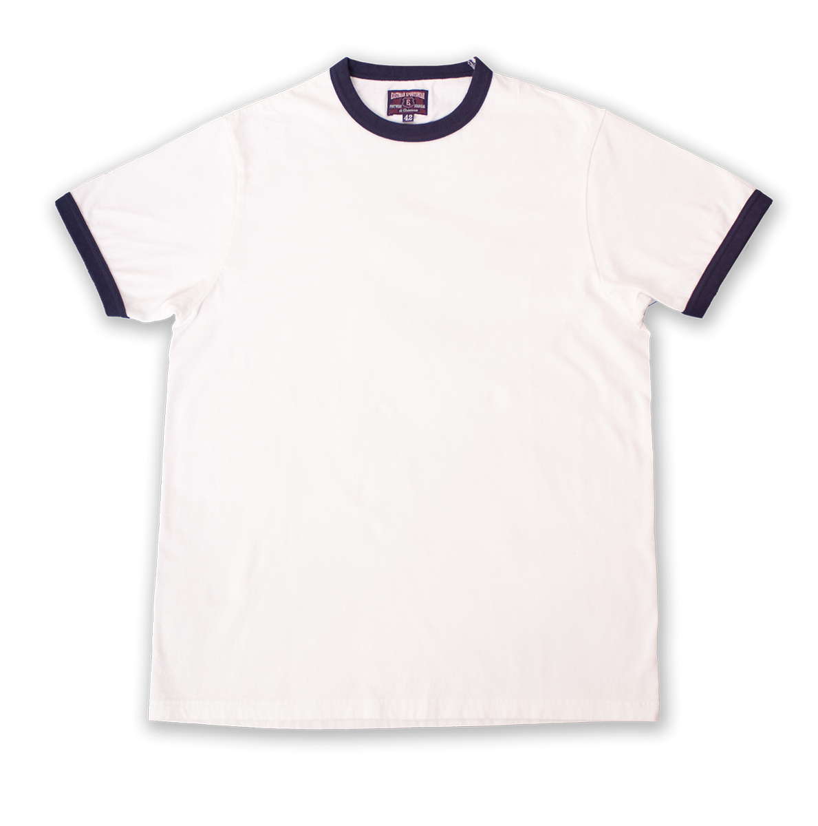 ELMC Vintage-Style Ringer Tee Shirt, Ecru/Navy