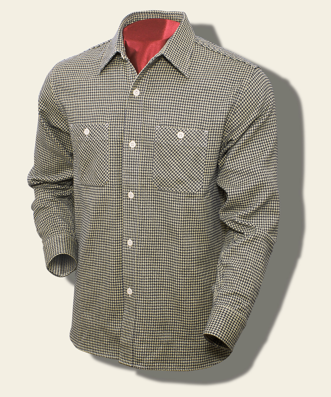 Sugar Cane Hound's Tooth Flannel-Twill Shirt, Off-White SC28739-105