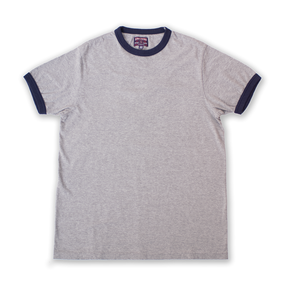 ELMC Vintage-Style Ringer Tee Shirt, Gray/Navy