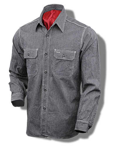 Sugar Cane Reinforced-Sleeve, Jean-Cord Shirt, Black SC25511-119