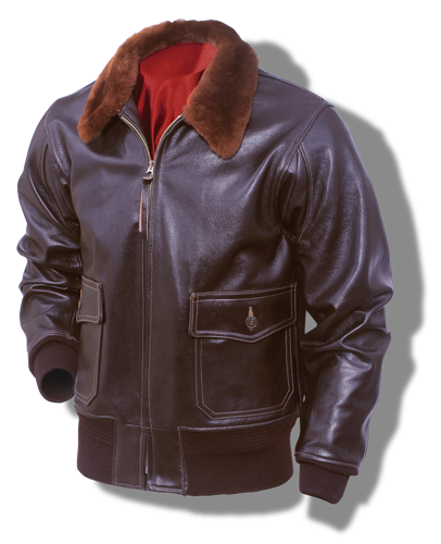 Brown leather bomber jacket with fur collar